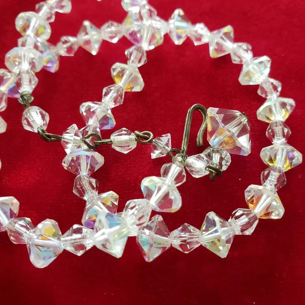 Vintage CHOKER CRYSTAL NECKLACE SINGLE STRAND hook clasp - Picture 10 of 12